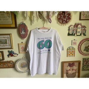 90's Base Line vintage 60 feels like 29 over the hill funny graphic tee shirt sz